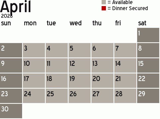 Missionary Dinner Calendar